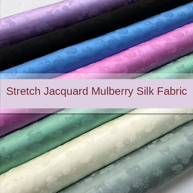 Jacquard Mulberry Silk Fabric By The Meter for Sewing Dress Shirt Cheongsam Bed Sewing Elastic Flower Cloth Soft Smooth Draping