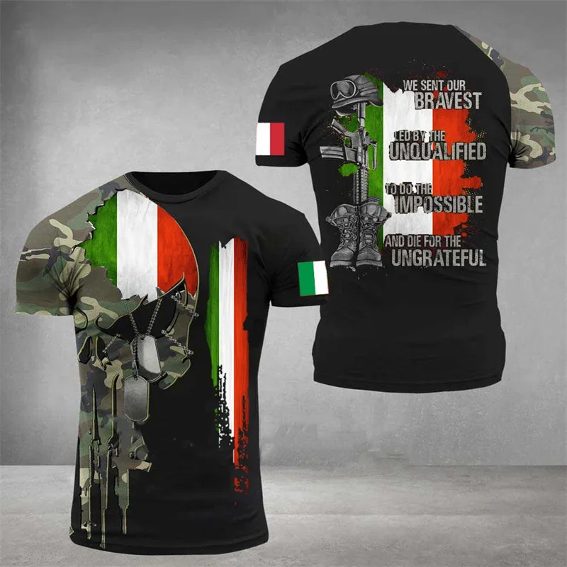 Camo Italy Flag T-shirt For Men Italian 3d Printed T Shirt Classic Short Sleeve Tee Shirt Oversized Sports Camouflage Tops Tees