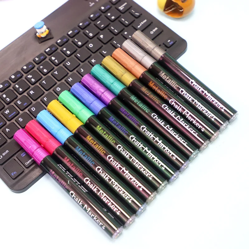 12-color Dust-free Water-soluble Metallic Liquid Chalk Can Be Erased Quickly Dried Painting Graffiti Teaching Advertising Design