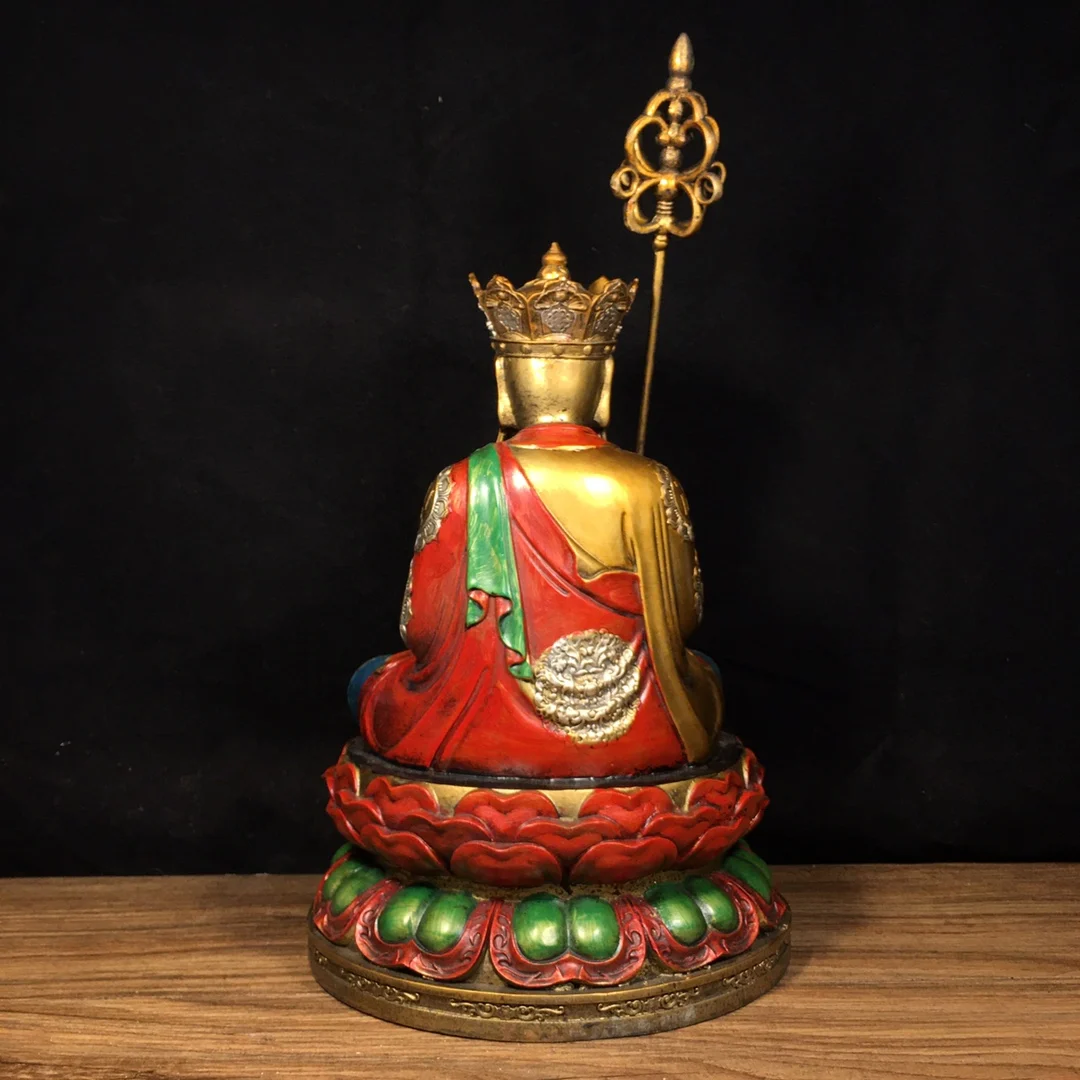 Metal Buddha statue Pure copper painted ornament of Ksitigarbha Bodhisattva Length 20.5 cm, width 20.5 cm, height 30.5 cm 3.2KG