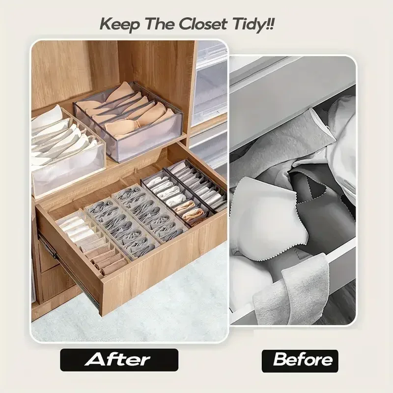 1 Stück – Schrank-Organizer für Socken, Zuhause, getrennte Unterwäsche-Aufbewahrungsbox, 7/9/11 Gitter, Jeans-BH-Organizer, faltbarer Schubladen-Organizer