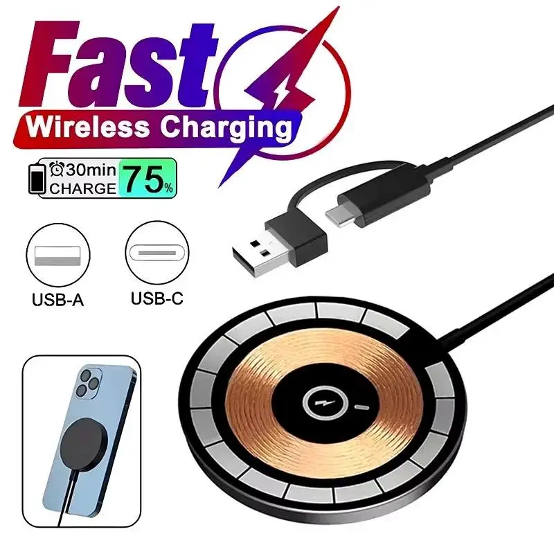 2 In 1 15W Wireless Magnetic Fast Charging USB TYPE C Interface Portable Charging Station For iPhone Huawei Samsung