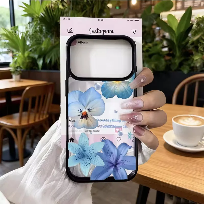 

Pink Lily Flower Pattern Phone Case For iPhone 17 Pro Max 16 15 14 Plus 13 12 11 Air INS Cute Floral Clear Hard Cover Candy Capa
