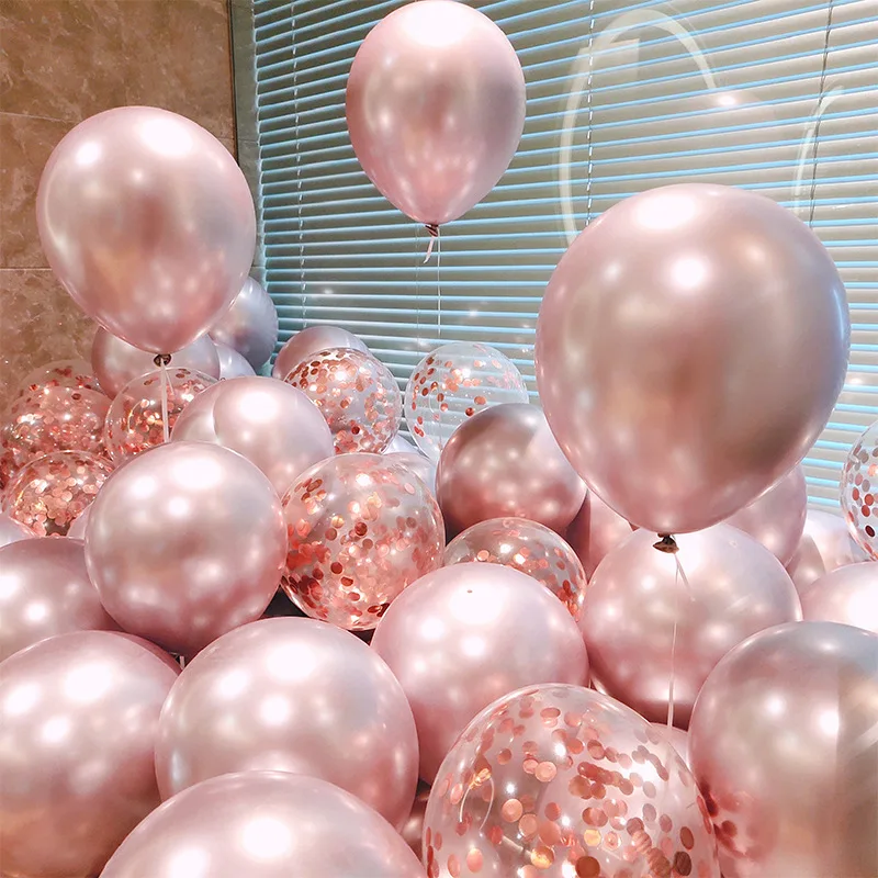 20pcs 10 inch champagne gold metal and 10pcs 12 inch rose gold glitter balloons for birthday and wedding party decorations