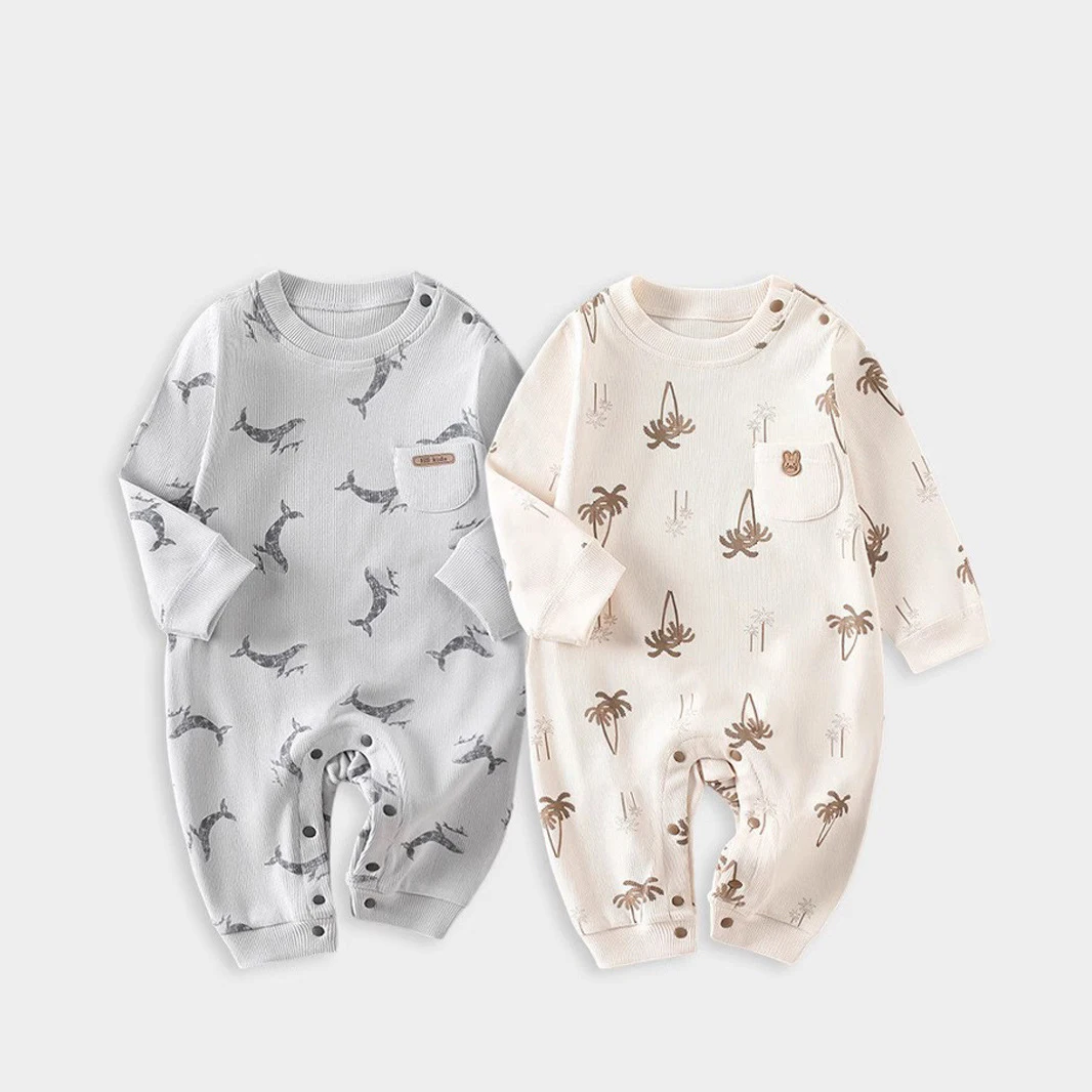 

New Autumn Infant Baby Boys Jumpsuits Round Neck Long Sleeves Whale Newborn Boys Onesie Soft Breathable Toddler Kid Boys Romper