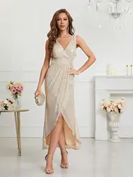 Unithorse Surplice Neck Wrap Hem Sequin Dress