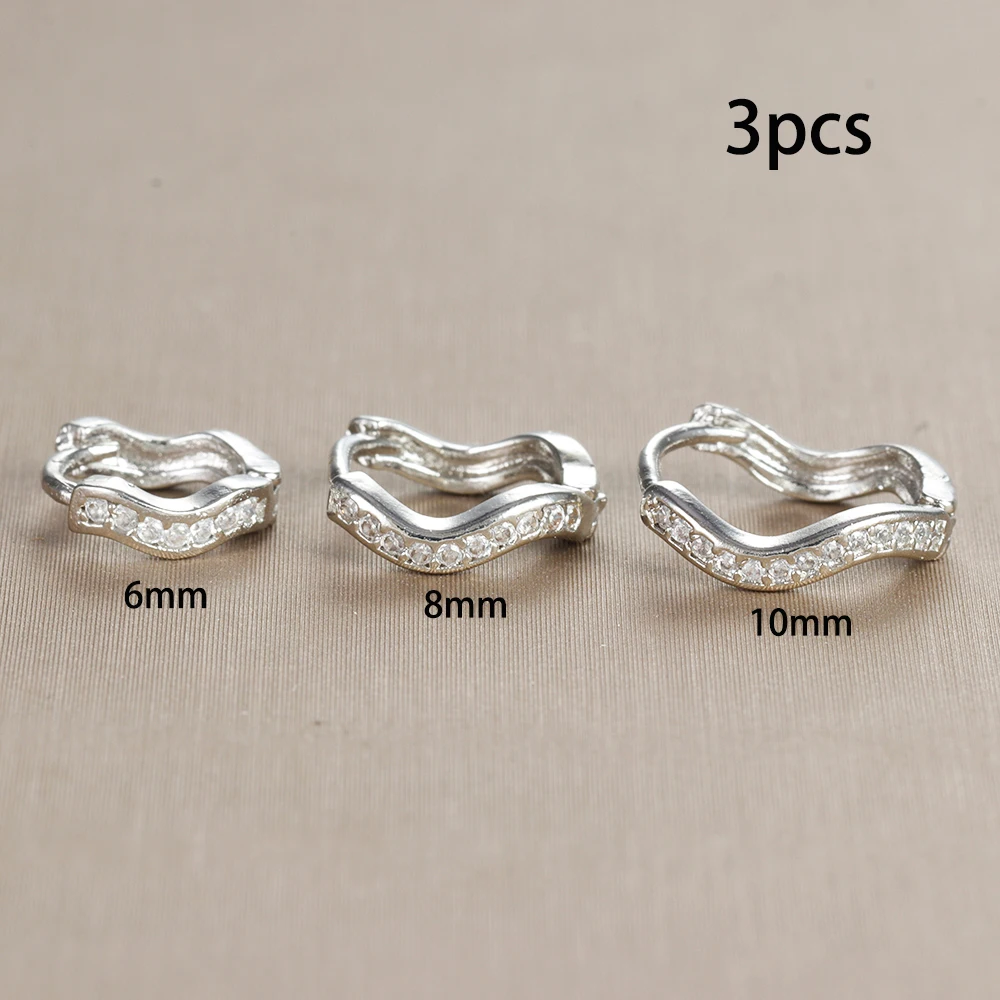 3PCS Stainless Steel Minimal Wave Hoop Earrings Set for Women Crystal Zirconia Huggie Thin Cartilage Earring Piercing Jewelry