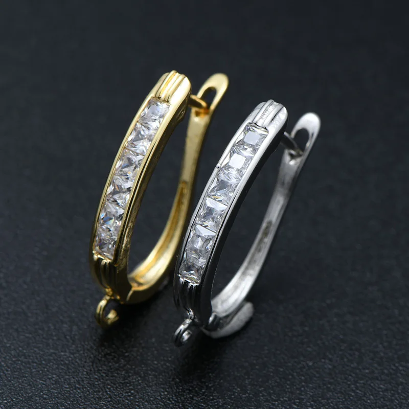 

Luxuy Jewelry Making Supplies Nickel Free Silver Gold Plated CZ Setting Rectangle Huggie Hoop Earring for DIY Ladies Earring