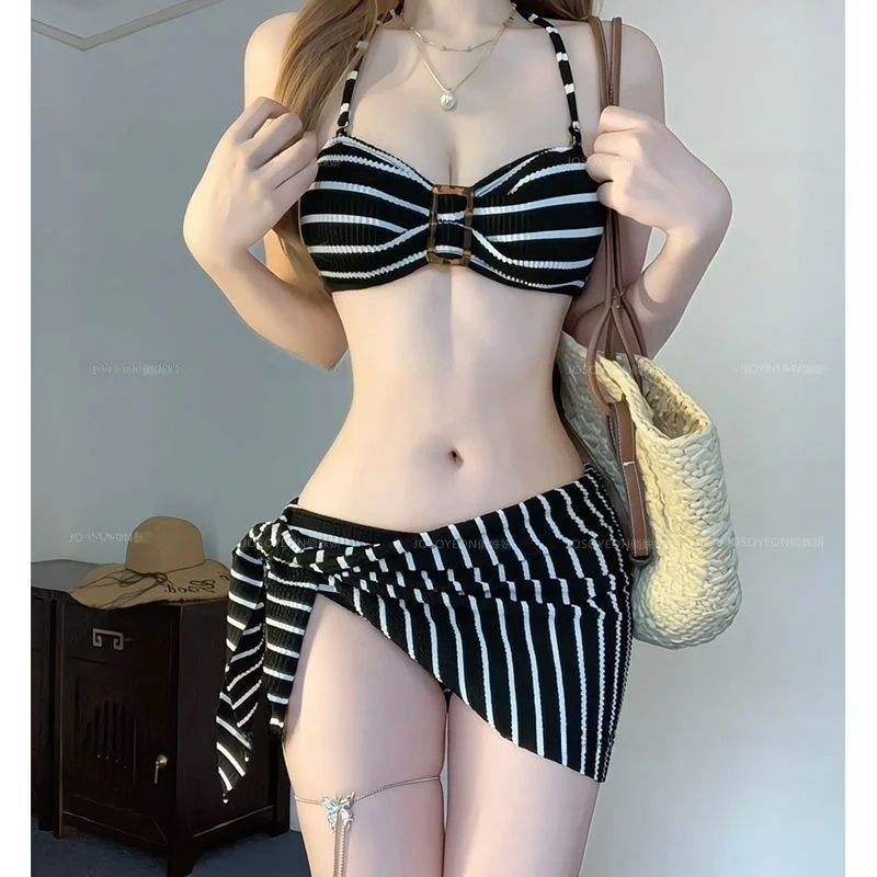 

Retro Striped Women's Bikini Sensual Strapless Thermal Beach Vacation Photography Swimwear Pure Desire Ocean Side Swim Costume