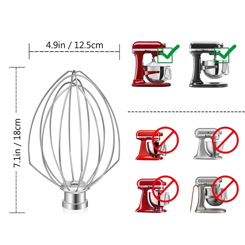 Frusta a filo BAAN-5X per robot da cucina Kitchenaid 5QT Lift e 6QT, accessorio per frusta, agitatore per crema all'uovo in acciaio inossidabile