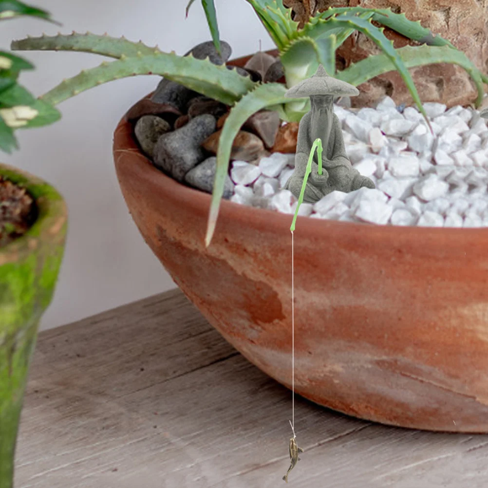 

Mini Fisherman Resin Statue Sitting Asian Zen Decor Bonsai Aquarium Decoration Fish Tank Ornament Mini Fisherman Figurine