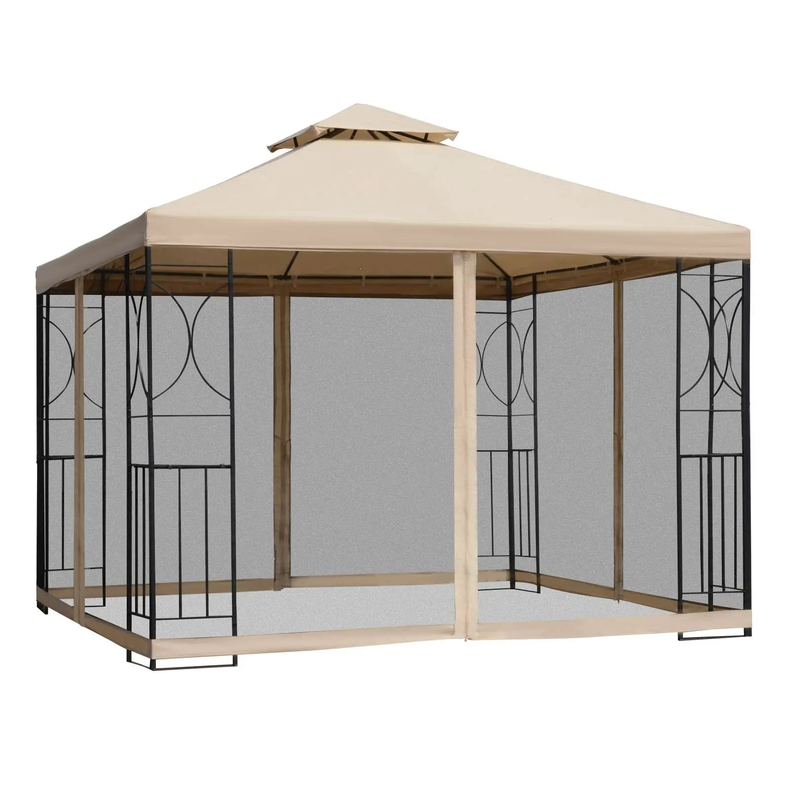 

For Outsunny 10' x 10' Patio Gazebowith Shelves, Outdoor Canopy with Netting, Weather-Resistant Roof & Storage Trays