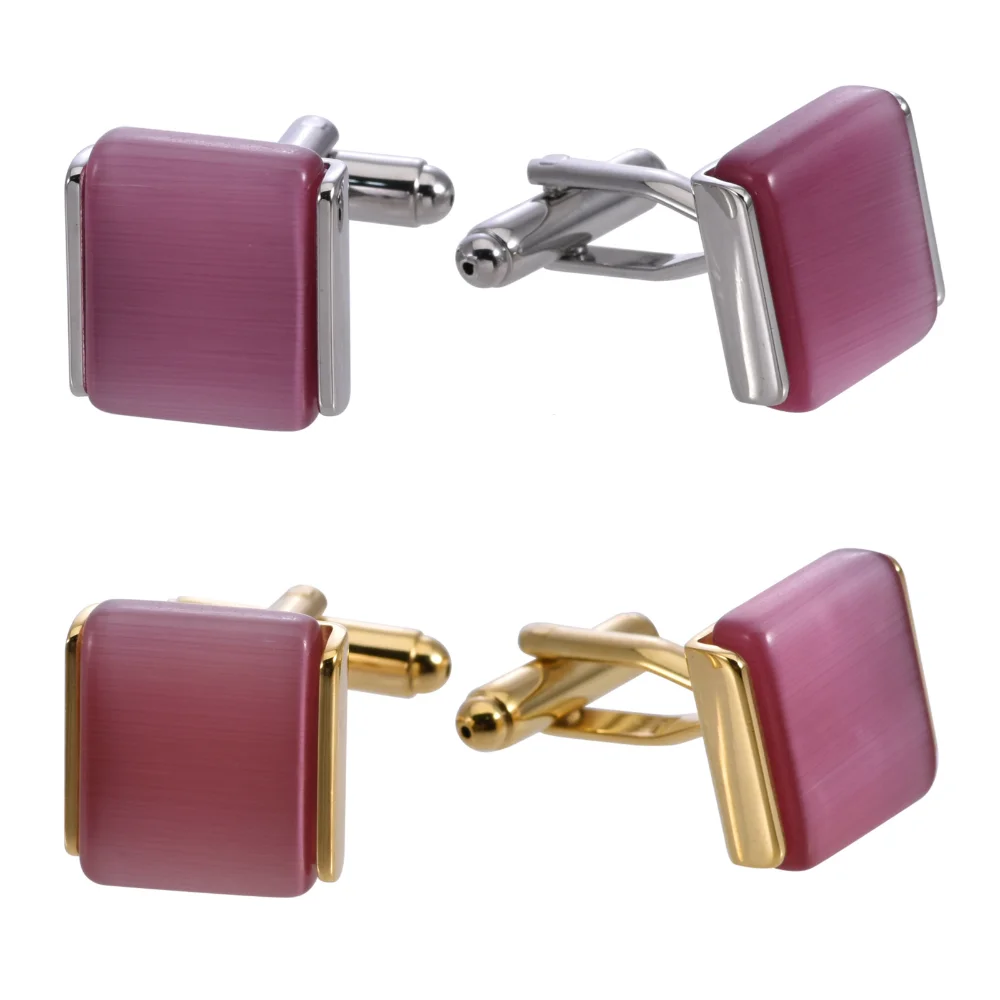 Square Pink-purple Cat's Eye Stone Cufflinks Exquisite Suit Decorative Cufflink Men's Business Formal Shirt Accessories