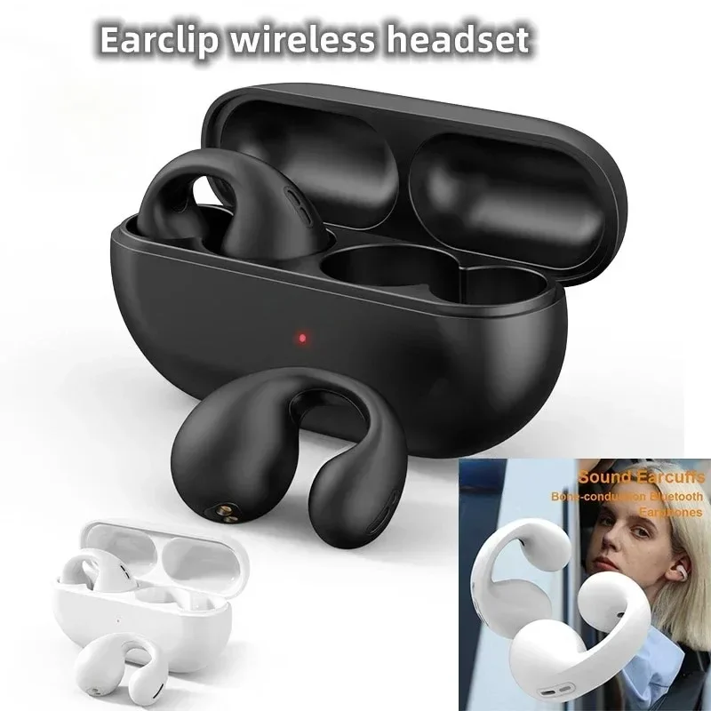 T75 Sem Fio Bone Condução Headphones, Bluetooth 5.3, Clip Ear Música, Cancelamento de Ruído Headset, HD Chamada, Esportes e Gaming Fone De Ouvido, Novo