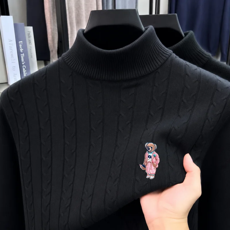 Neuer Herren-Jacquard-Pullover für den Herbst, Hochwertiger Strickpullover mit halbhohem Kragen und Stickerei, Modische Herrenbekleidung – Detail 8