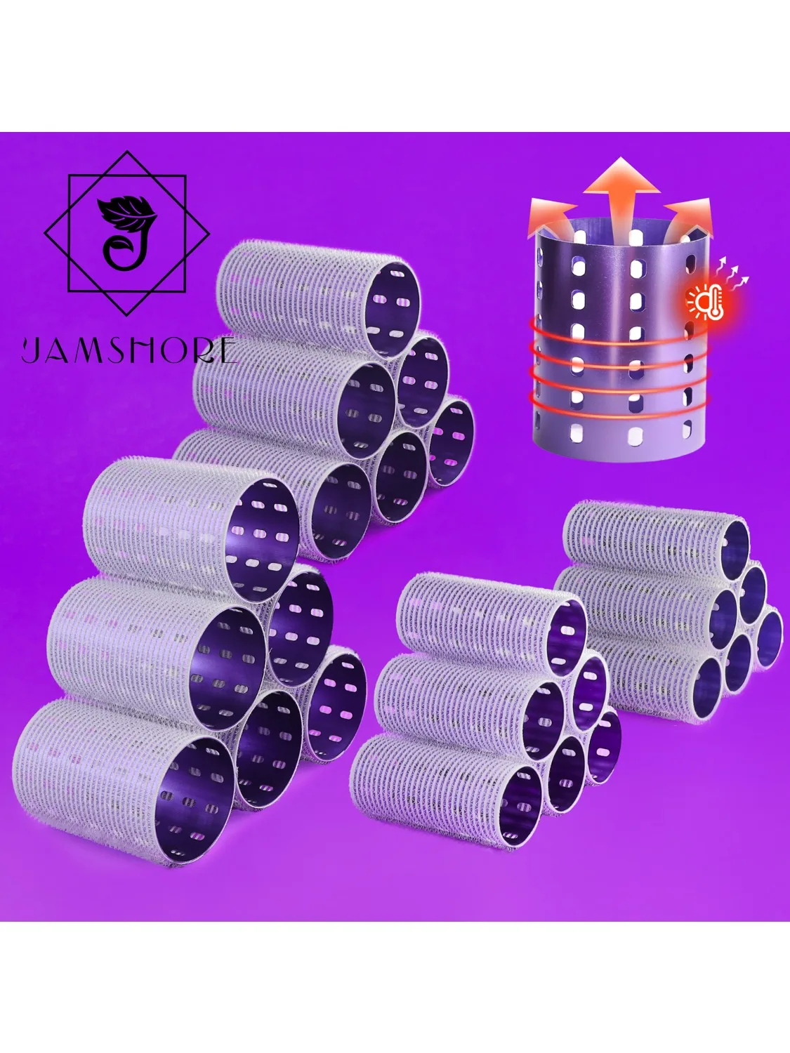 6pcs/set Ceramic Thermal Hair Rollers Nylon Hook & Loop Aluminium Core Light Weight Self Grip Irons Hairdryer Hot Curl 90mm 1951