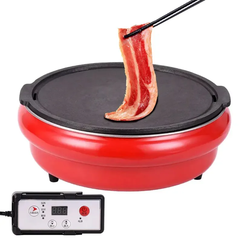 

Factory direct sales wholesale Cast iron non-stick red round barbecue grill electric pottery furnace Korean bbq grill