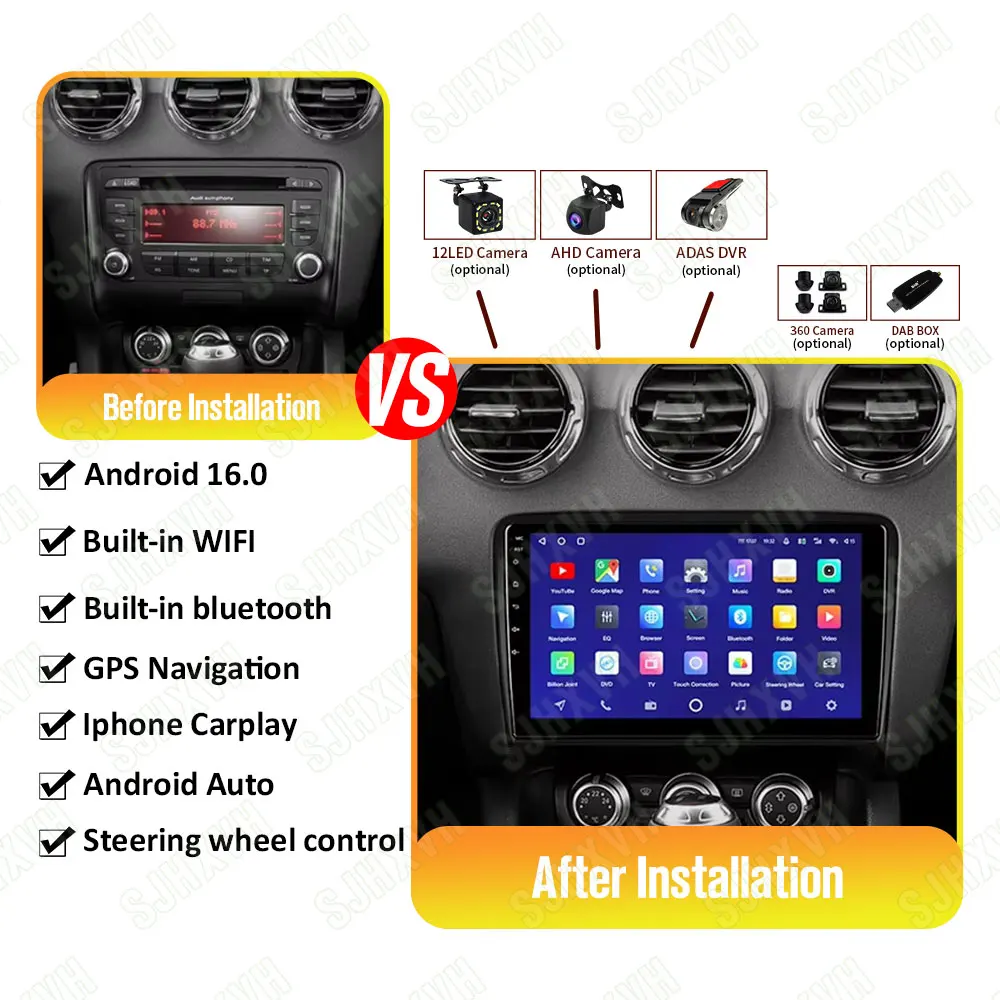 

for Audi TT MK2 8J 2006 2007 - 2014 Car Radio Video Multimedia Player Android Touch Screen Audio DSP Stereo WiFi GPS Navigation
