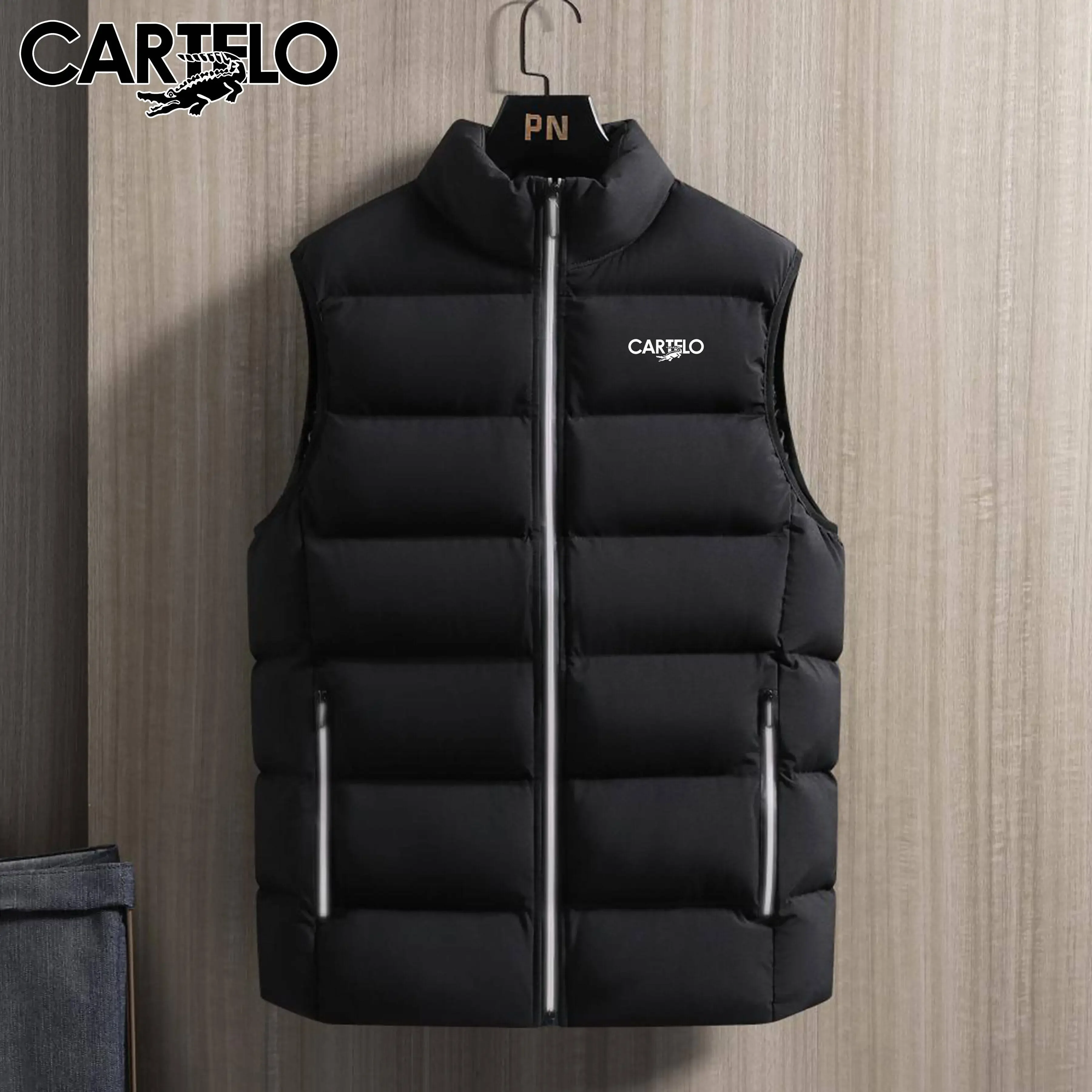 

Men's Fashion Short Cotton Vest Hot Sale Of The Season Spring Autumn Winter New Style down Cotton Collar Pure Color Sport Casual