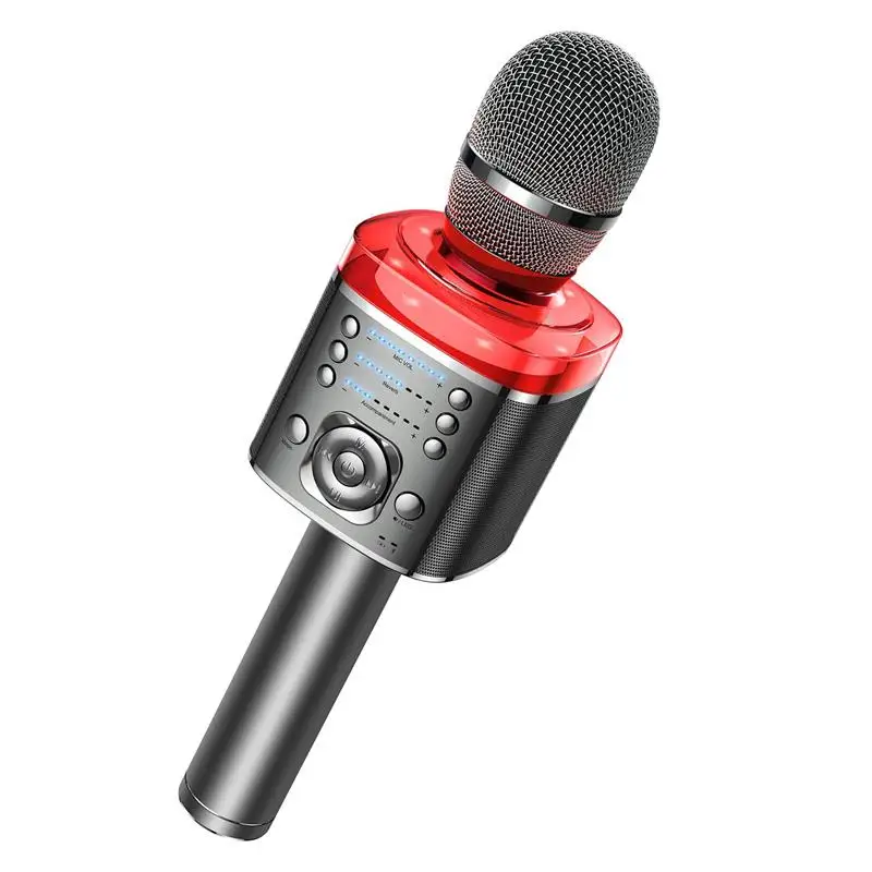 Wireless Karaoke Microphone with Magic Sound LED Lights for Home Party Portable Mic Speaker Rose Gold Singing Machine