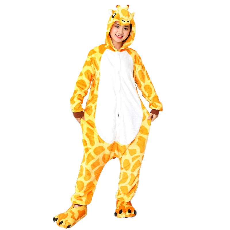 Adult Animal Cartoon Pajamas Women Sleepwear Unisex All in One Pyjamas Animal Suits Cosplay Giraffe Garment Pijama Winter Onesie