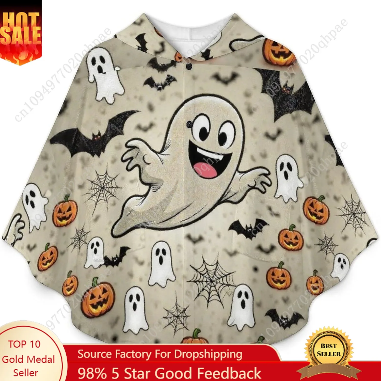 Pull de couverture en flanelle confortable, sweat à capuche surdimensionné avec toile d'araignée fantôme de citrouille d'halloween avec poches pour enfants et adolescents