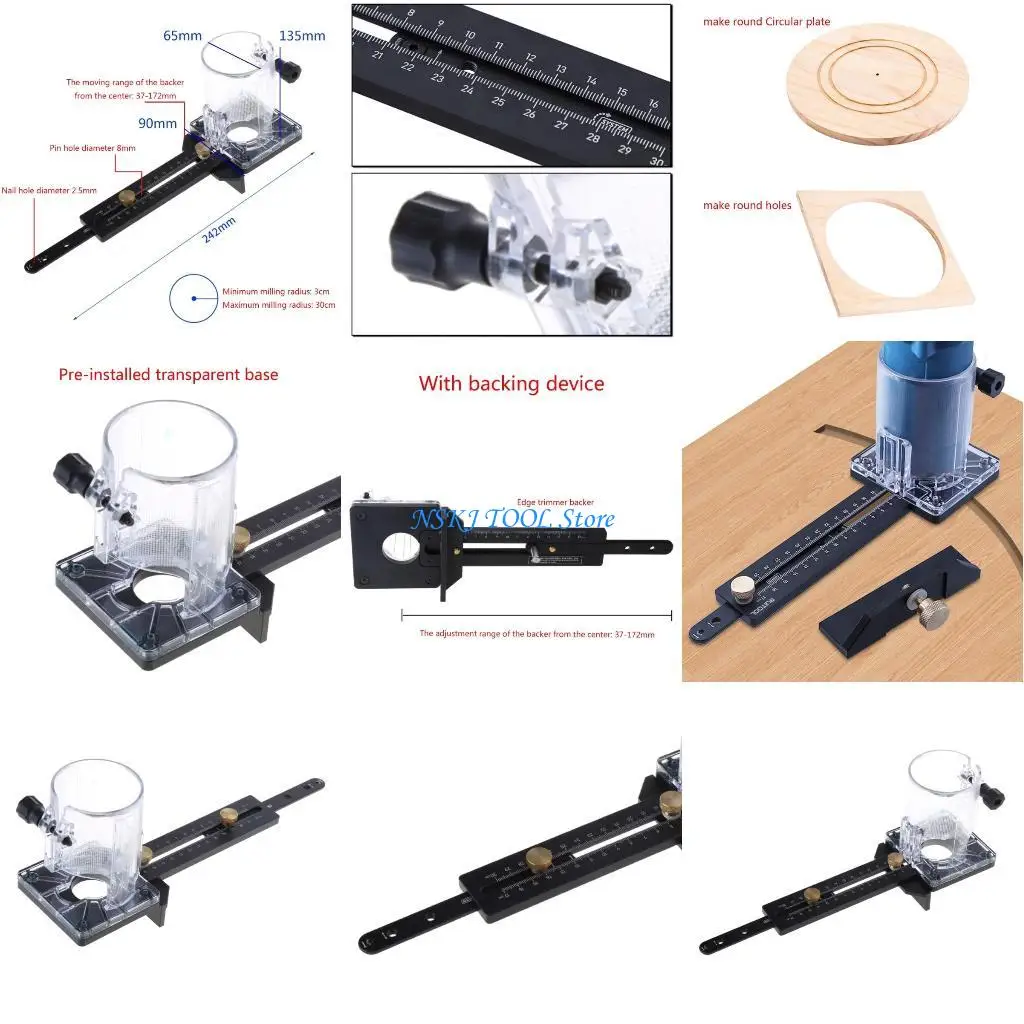 L8RC Compact Router Milling Circle Slotting Base DIY Tools with Scale Fence
