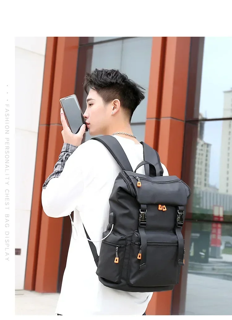 Men Casual Backpack USB Charging College Boy School Student Backpack Bag Large Capacity Waterproof Business Notebook Backpack