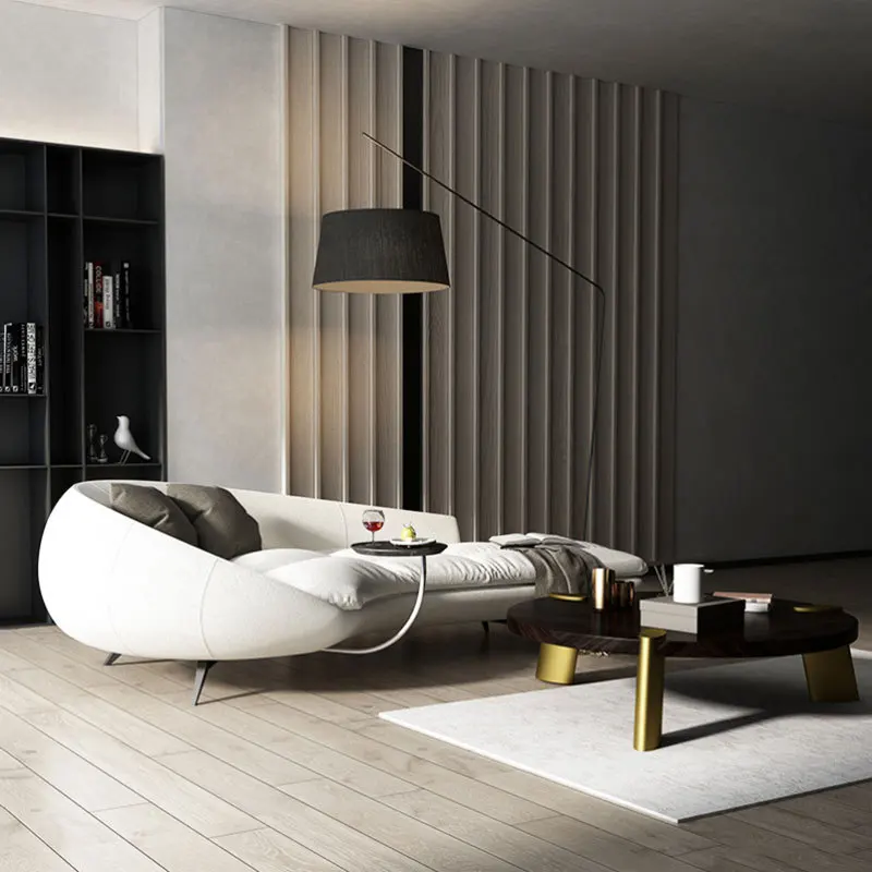 Curved sofa simple modern fabric Italian light luxury leather chaise longue