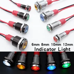 1pcs Metal Indicator Light 6mm 8mm 10mm 12mm LED Light Black Silver with Wire 3V 5V 6V 12V 24V 110V 220V Red Yellow Blue Green
