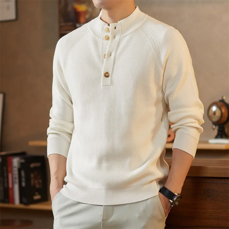 

Simple and Elegant Semi High Neck Thick Sweater Men's Autumn and Winter Fashion Middle-aged and Young Wool Jacket