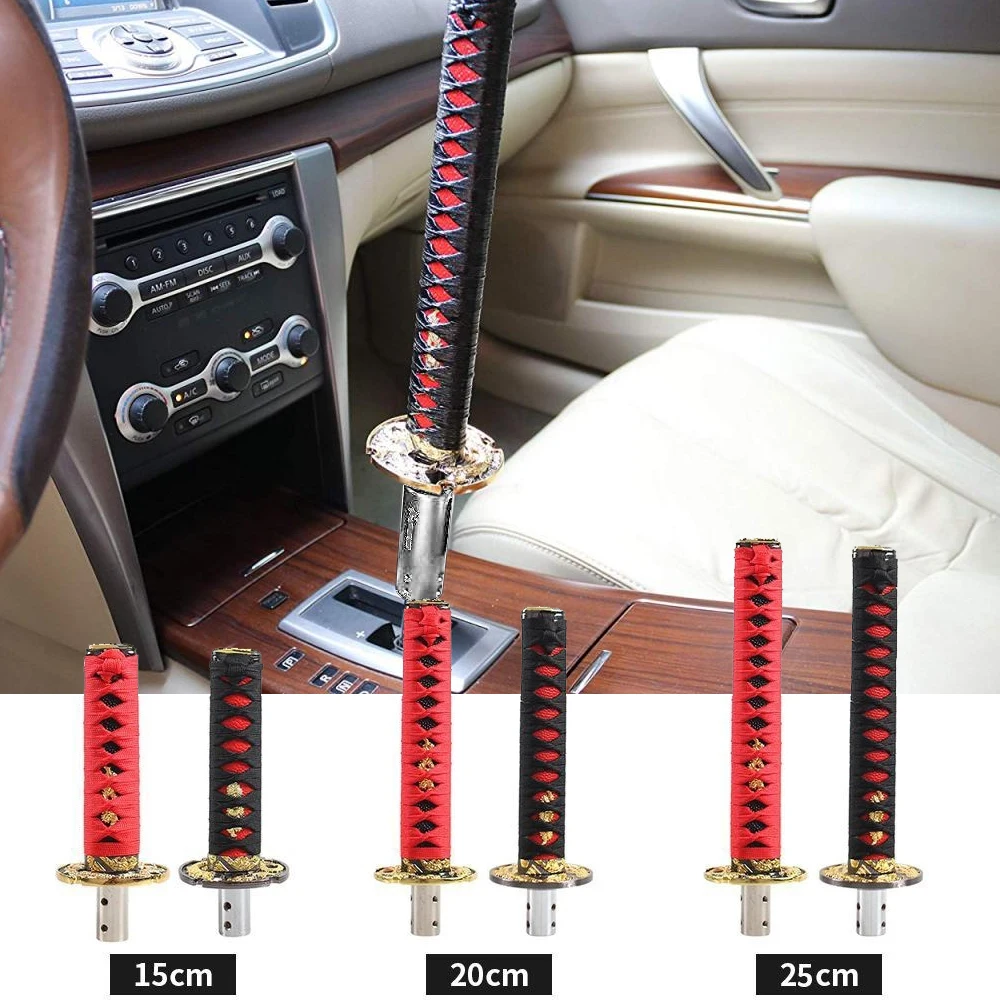 

15/20/25cm Universal Katana Samurai Sword Gear Shift Knob Warrior Series Manual Stick Shift Knob with 4 Adapters Fits Most Car