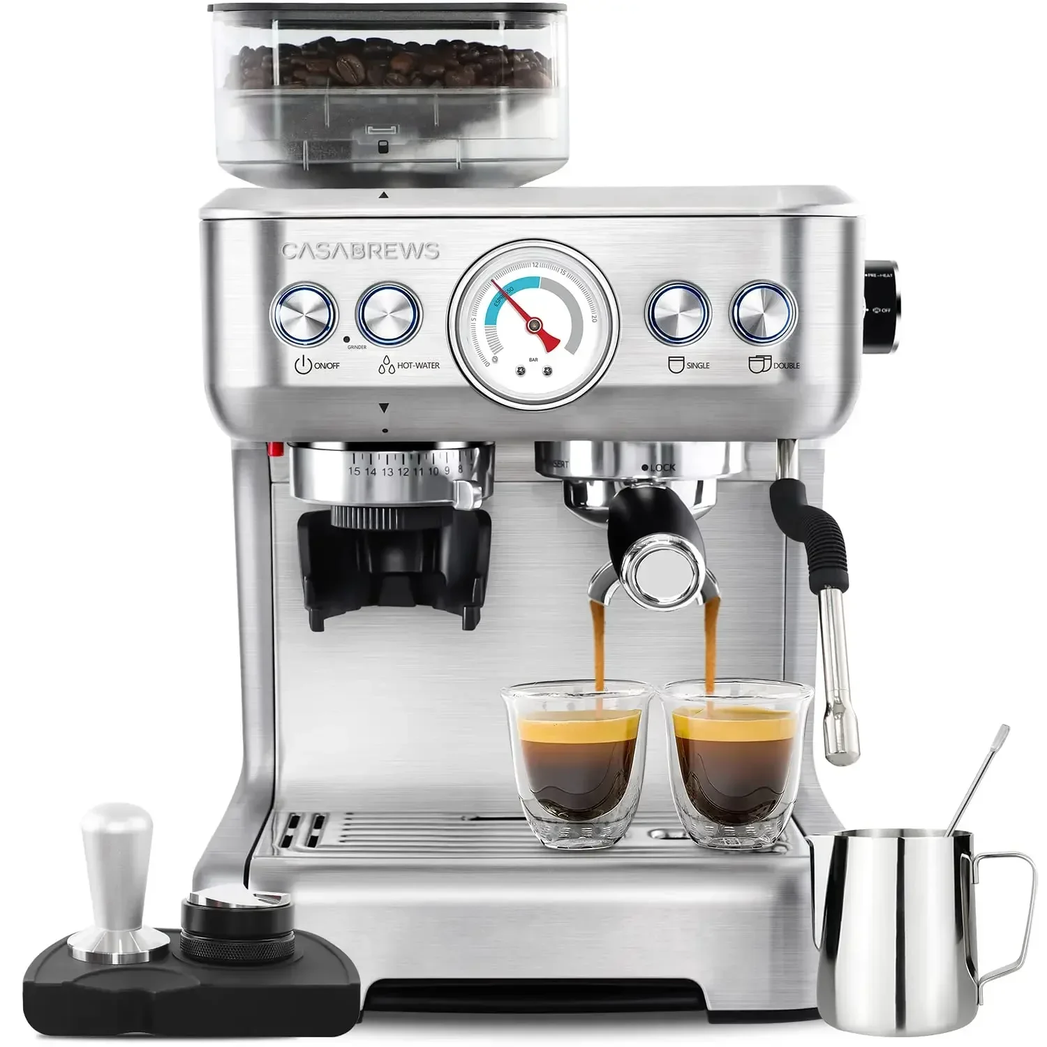 

CASABREWS Espresso Machine With Grinder, Professional Espresso Maker With Milk Frother Steam Wand, Barista Latte Machine With Re