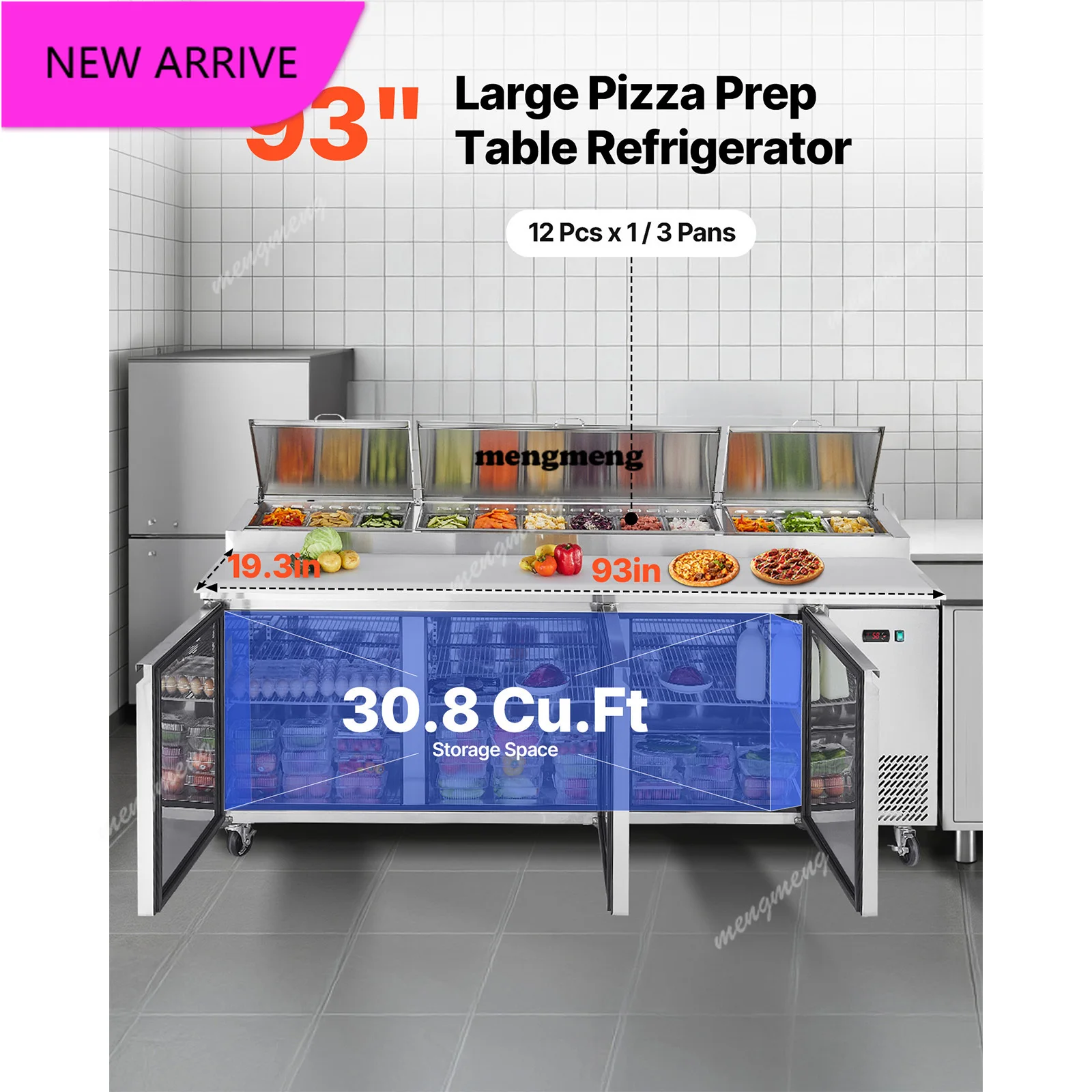 

30.8 Cu.Ft Commercial Refrigerator Pizza Prep Refrigerated Table, 20" Ultra Wide Countertop Food Prep Worktable