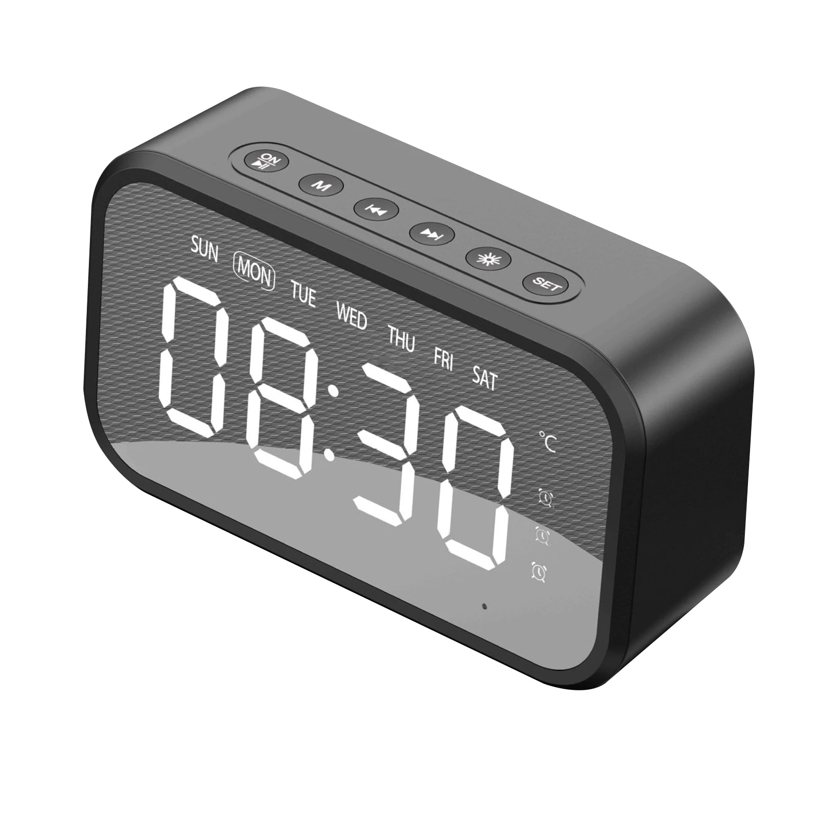 Stereo Alarm Clock LED Digital Bedside Desktop Handsfree Calling FM Radio Bluetooth-compatible Speaker Wireless Music Player