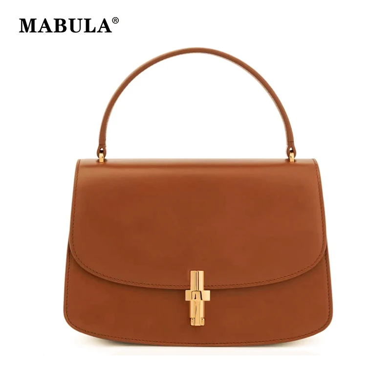 

MABULA 2023 Simple Genuine Leather Top Handle Purse 2023 Luxury Brand Small Flap Wallet Stylish Clutch Handbag