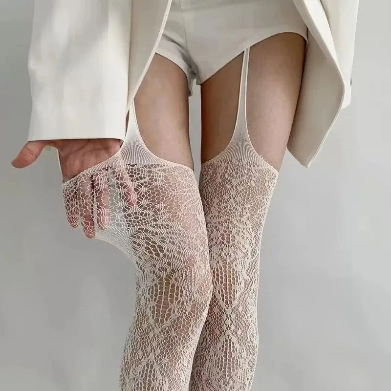 

2025 New Sexy Lace Garter Belt Stocking Floral Pattern Thigh Highs Y2K Over Knee Sock Mesh Pantyhose for Women Lingerie Leggings