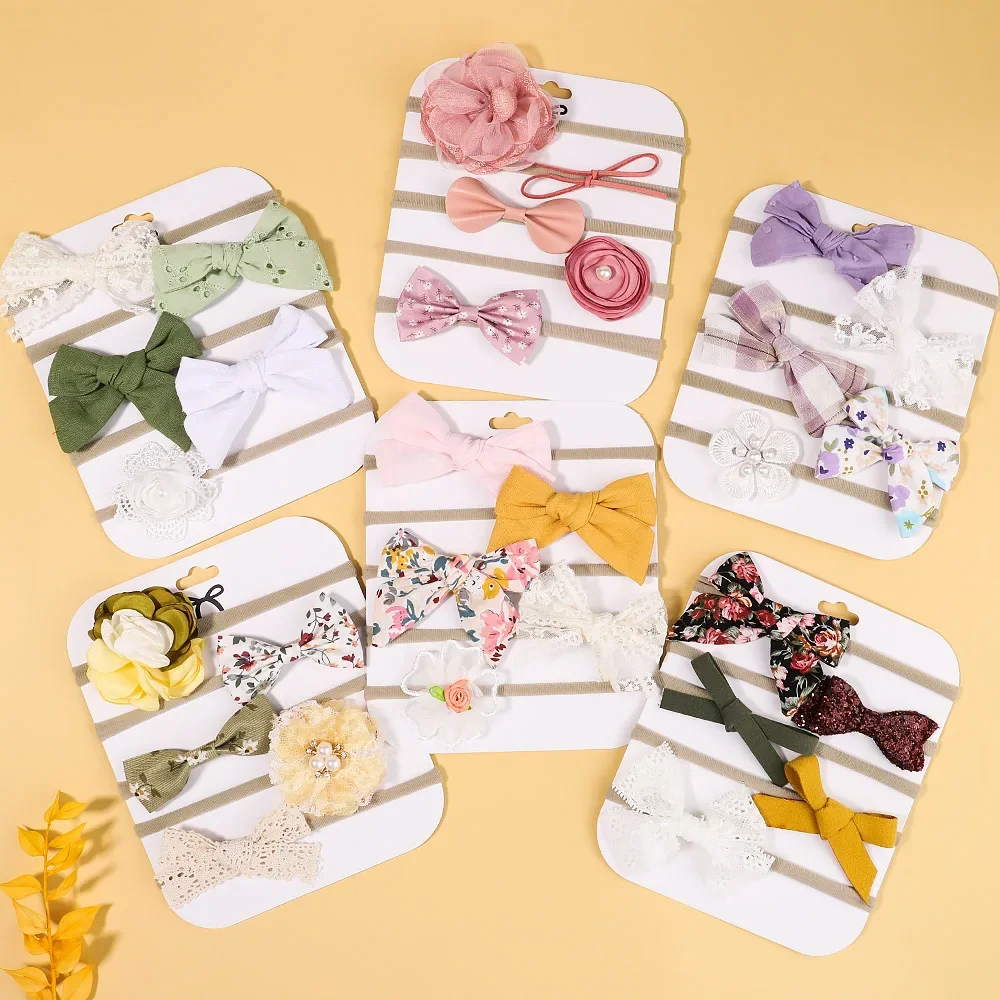 5Pcs/Set Delicate Bows Headbands for Baby Girl Newborn Infant Headband Nylon Elastic Hair Band Headwear Babe Hair Accessories