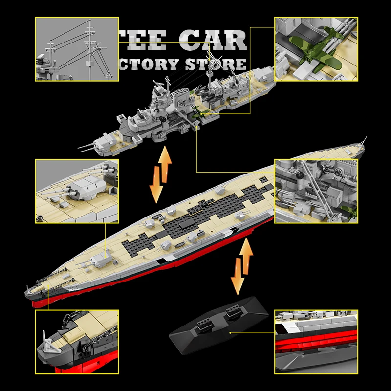 WW2 Navy Warship MOC Mattoni Puzzle Giocattoli Sottomarino Building Blocks Con Base Corazzata tedesca Nave Modello 3D Regali di compleanno per adulti