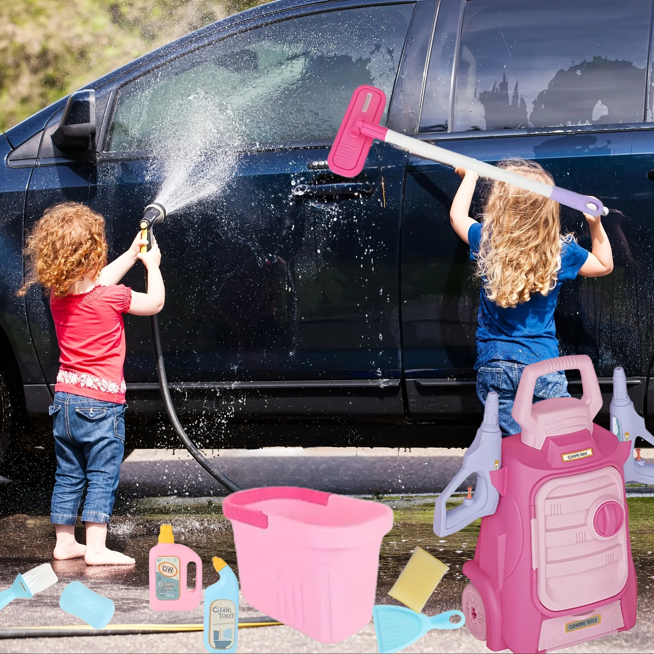 

Children's car cleaning toy set, simulated car washing tools, realistic car washing games, suitable for real-life role-playing,