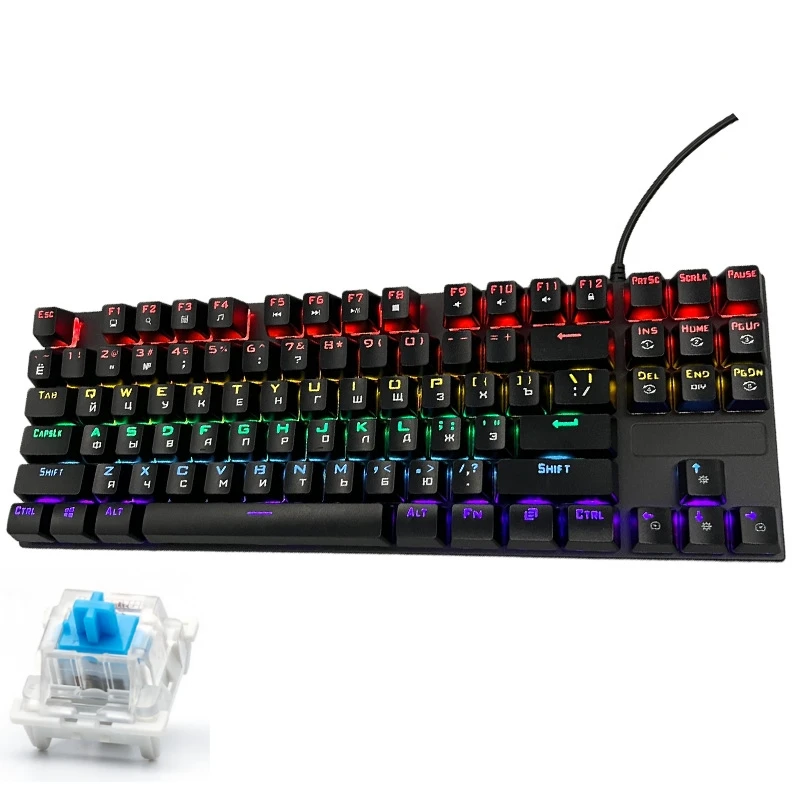 Russian Mechanical Keyboard English Russian Letters Gaming Keyboard RGB Backlight 87 Keys 80% Layout USB Wired Multimedia Key K7