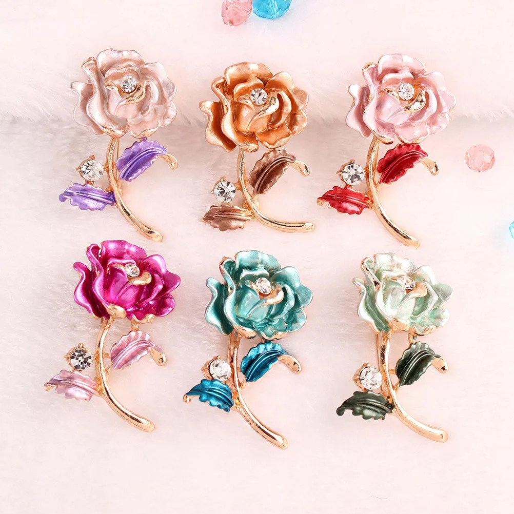 

2pcs Rose Brooch Pin Rhinestone Women Breastpin Shining Decorative Accessories Gift For Valentine'S Birthday Anniversary
