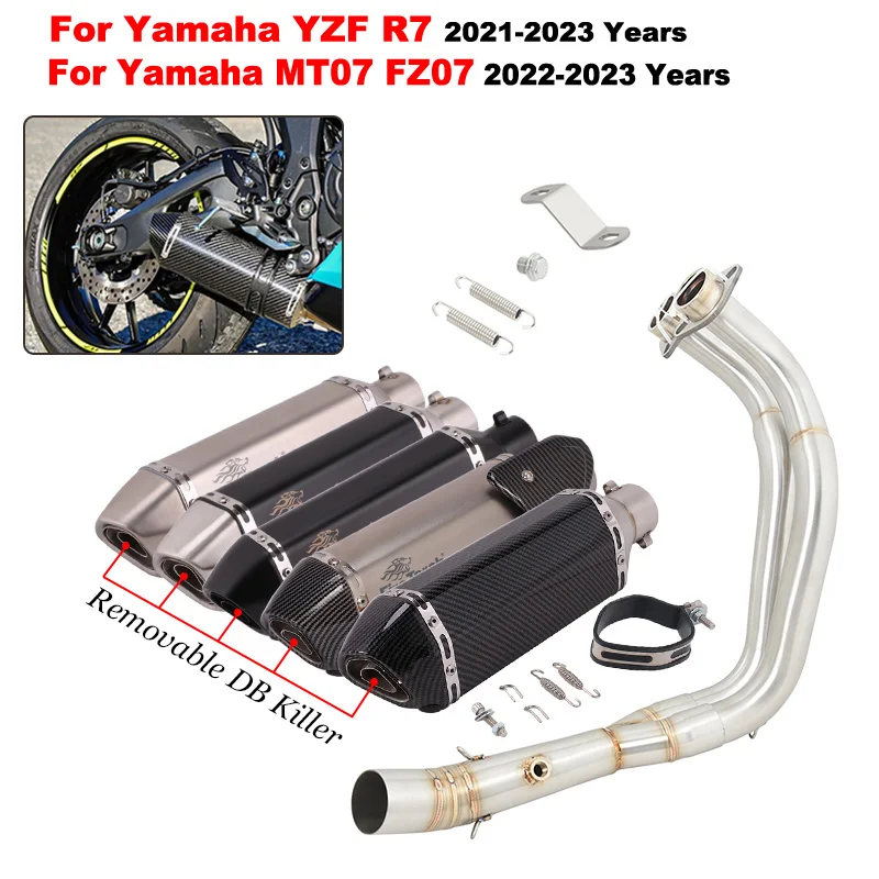 

Slip On For Yamaha YZF R7 MT07 FZ07 MT-07 2021-2023 Motorcycle Exhaust System Front Link Pipe Connecting 51mm Muffler DB Killer