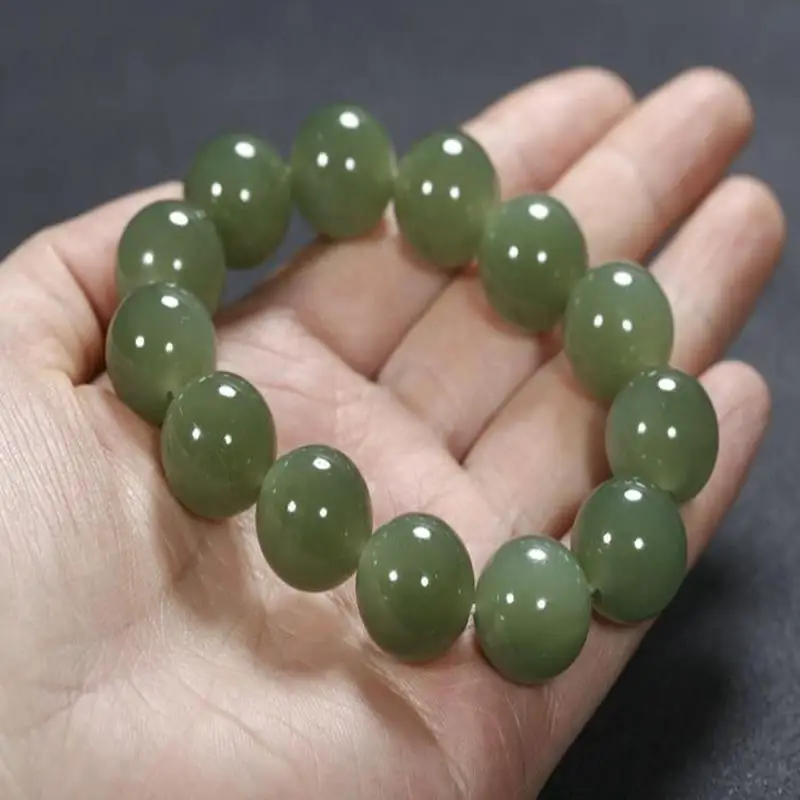 Hetian , Jadeite Men, And White Round Bracelet, Fortune Bead, Green Jade