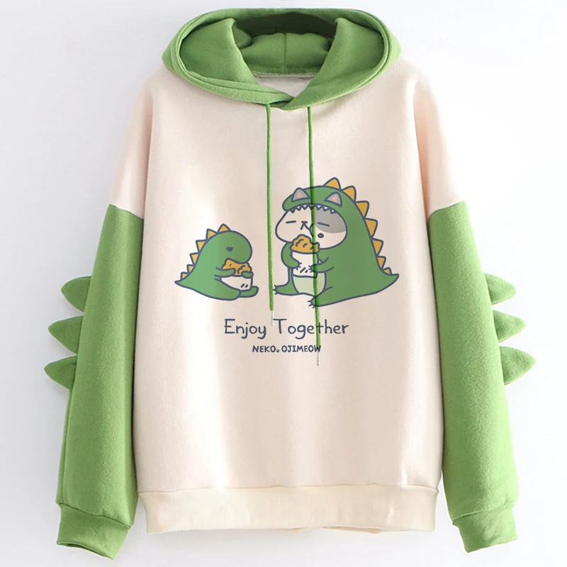 90s Fashion Vintage Sweatshirt Funny Dinosaur Cactus Cute Hoodies for Women Men Gothic Hip Hop Streetwear Mange Pullovers Female