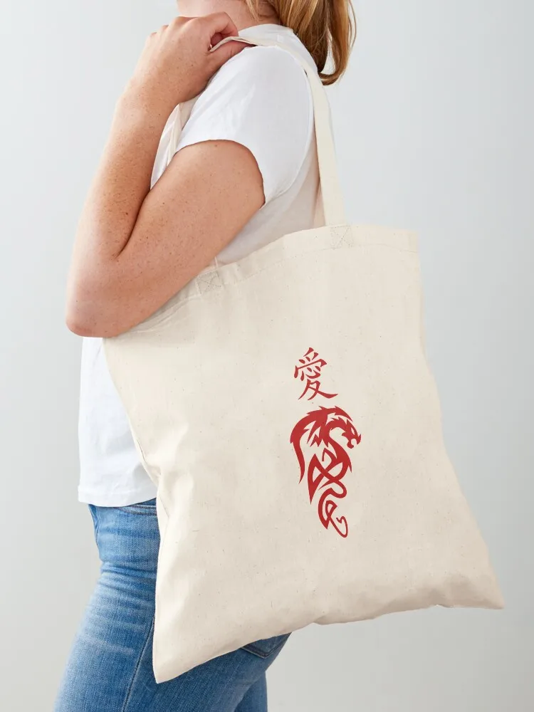 RED DRAGON WITH RED JAPANESE SYMBOLE Tote Bag bags for women Lady bag Canvas Tote Bag