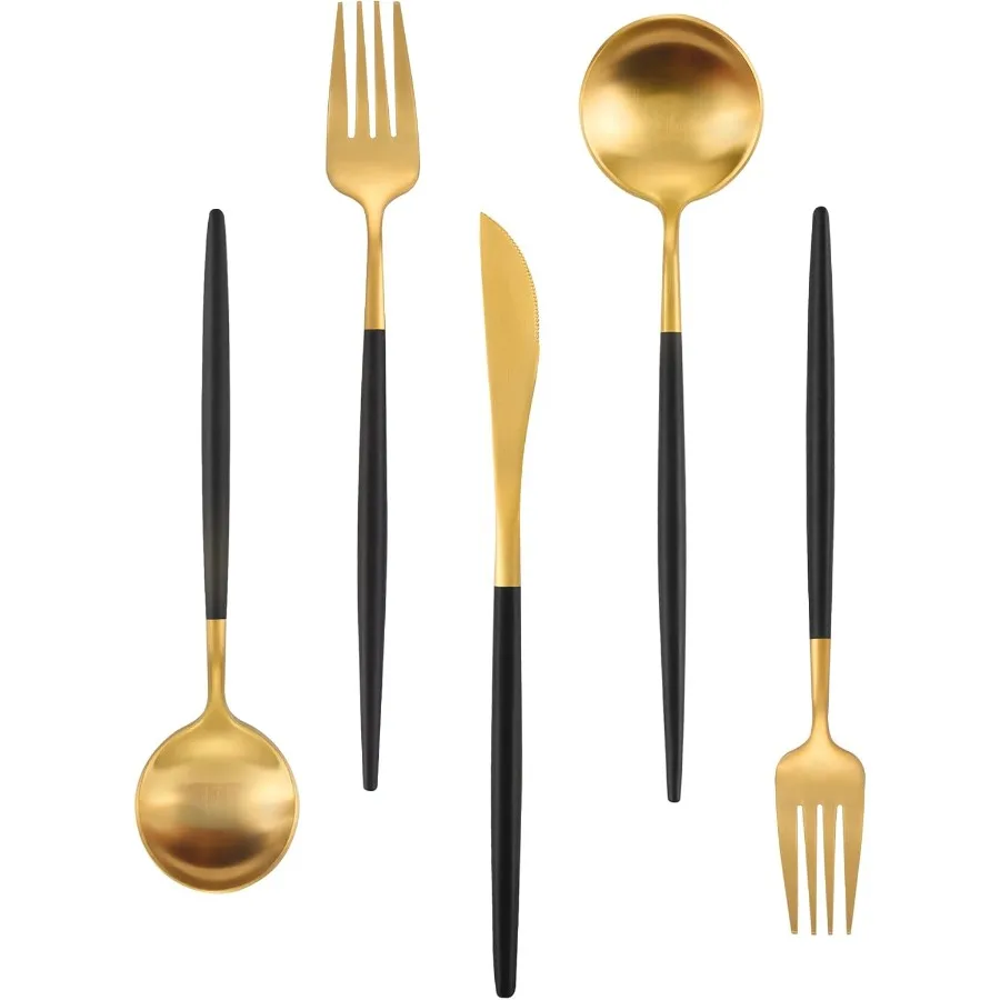 

Набор столовых приборов из матового золота с черной ручкой, 20 предметов, набор столовых приборов из нержавеющей стали для 4 кухонных принадлежностей, столовые приборы