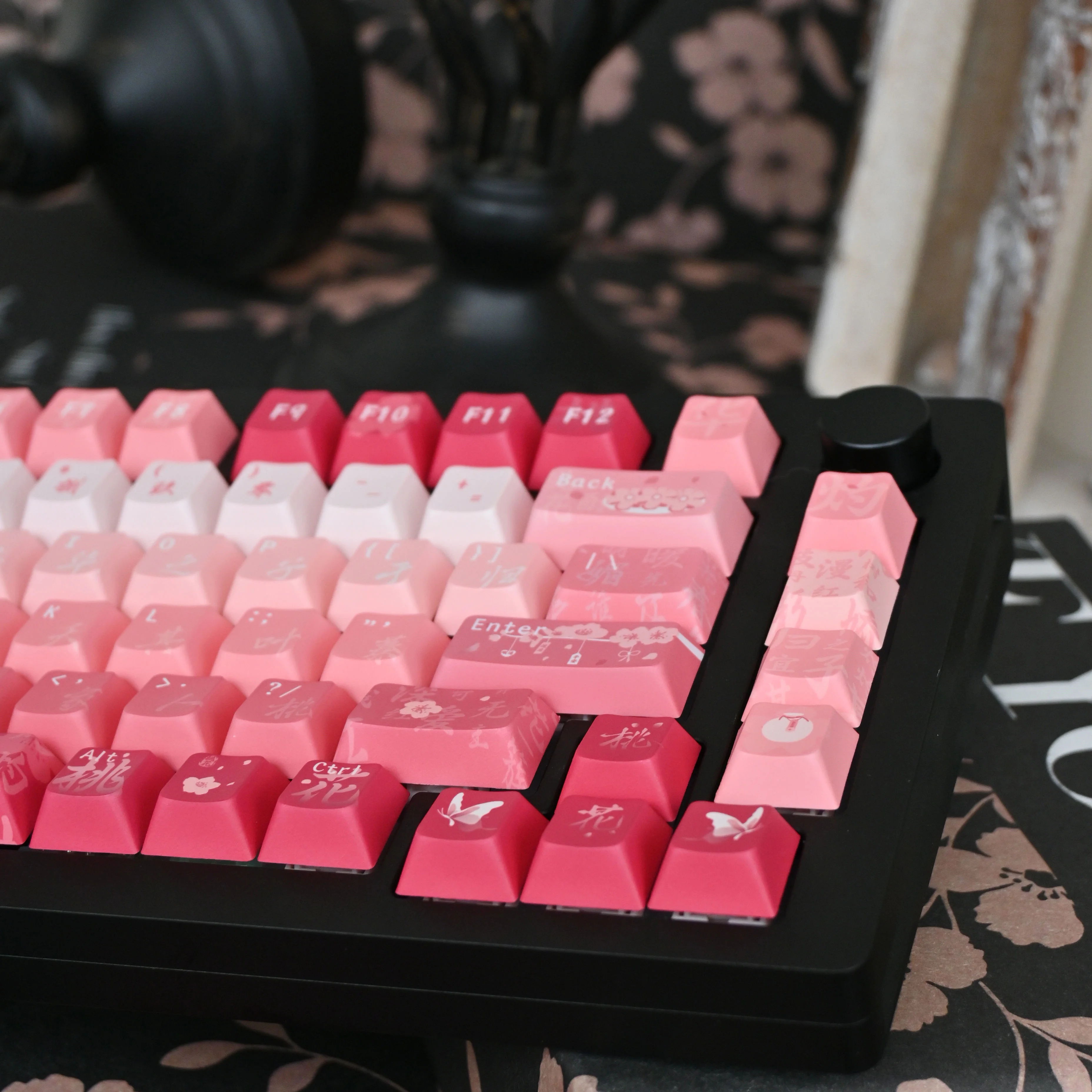 

Pink Peach Blossom Keycaps Cherry Pbt Sublimation Ningzhi 68 Zuilu A75 87 S99 108 Keyboard For Pink Gradient Keycaps 132/140Keys