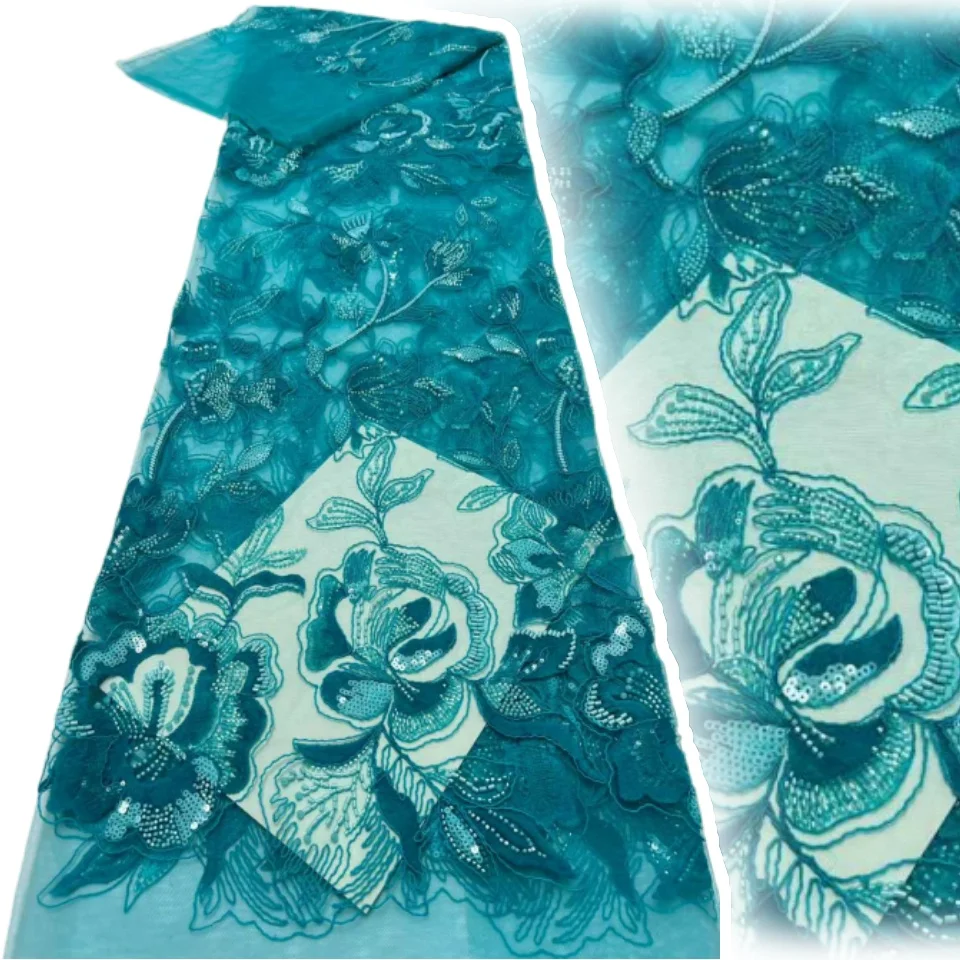 

African Mesh Lace Fabric Nigerian Beads Lace Fabric Sequin 2026 High Quality French Lace Dresses for Women Party Wedding 1968