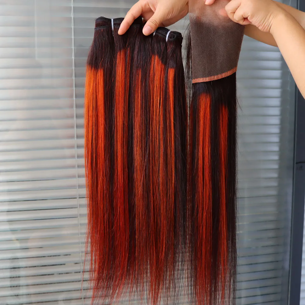 الجملة حزم الشعر البشري لعذراء مع إغلاق أمامي تسليط الضوء على لون البيانو 1B انخفاض الشحن الدانتيل أمامي شفاف